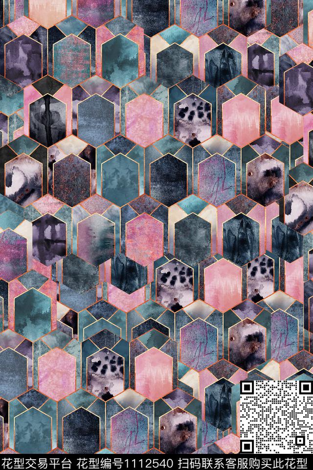 趣味几何创意数码印花华亿平台下载（图片编号: 1112540） - 瓦栏（Walan）
