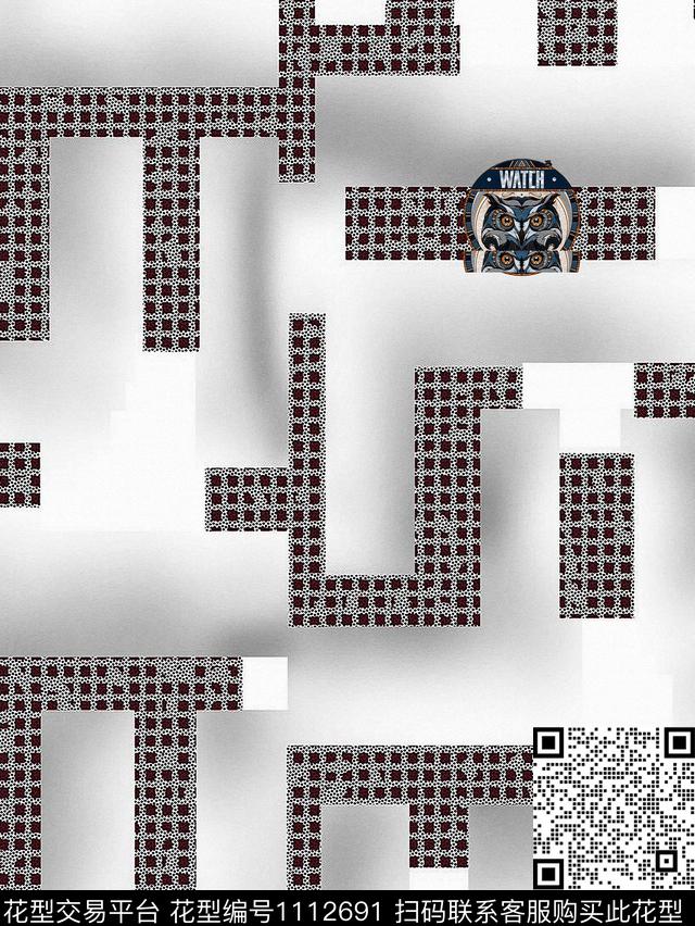 艺术格子几何数码印花华亿平台下载（图片编号: 1112691） - 瓦栏（Walan）