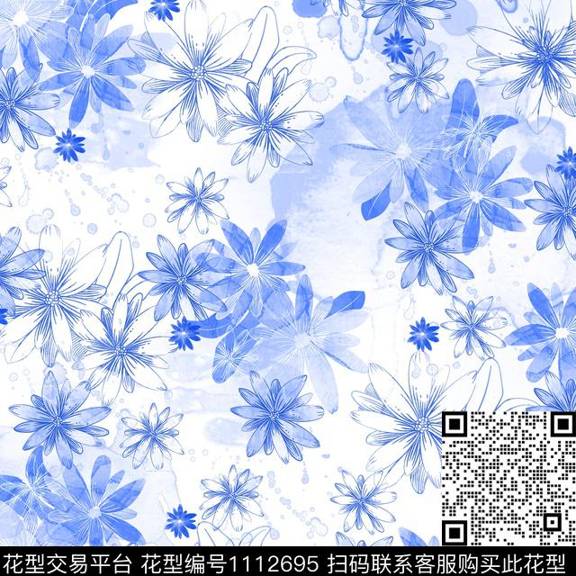 田园水彩花卉数码华亿平台数码印花华亿平台下载（图片编号: 1112695） - 瓦栏（Walan）