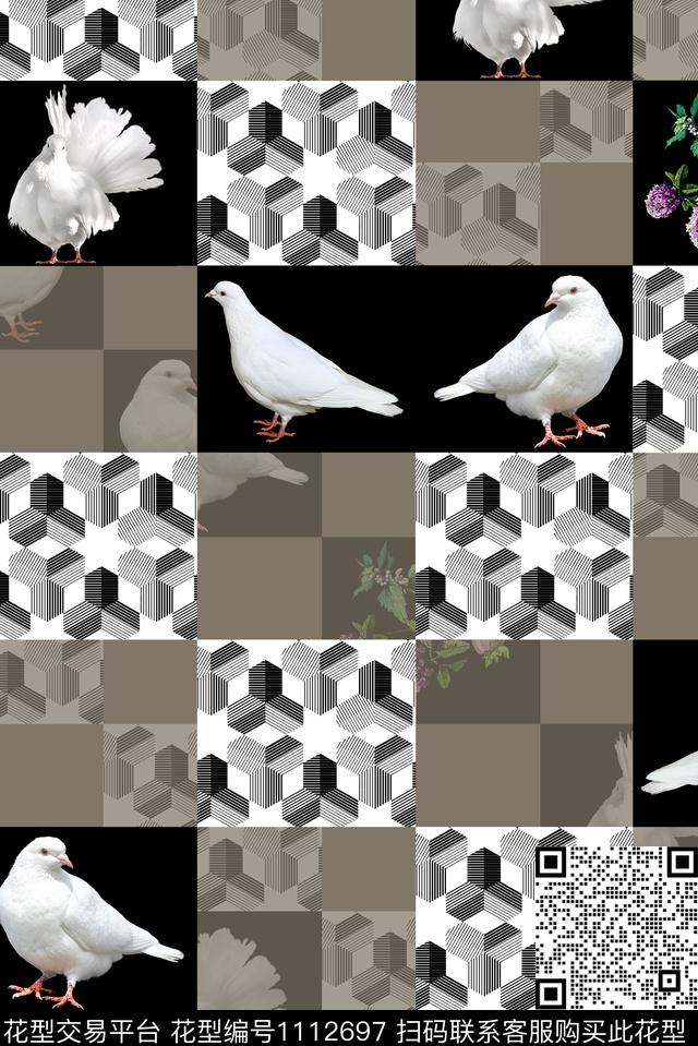 男装几何鸟数码印花华亿平台下载（图片编号: 1112697） - 瓦栏（Walan）