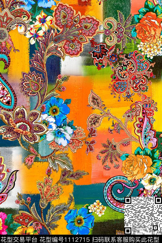 民族花卉民族风佩斯利数码印花华亿平台下载（图片编号: 1112715） - 瓦栏（Walan）