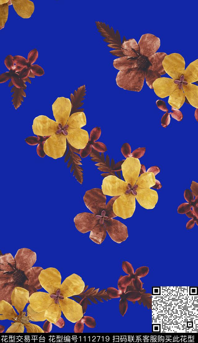 手绘花卉大牌风花卉数码印花华亿平台下载（图片编号: 1112719） - 瓦栏（Walan）