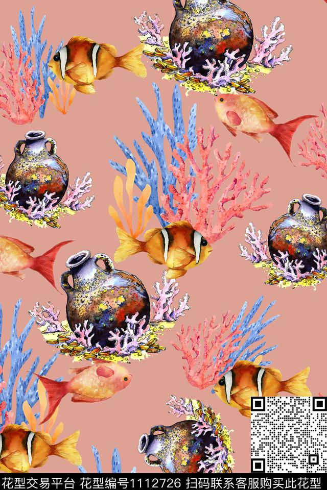 水彩鱼动物数码印花华亿平台下载（图片编号: 1112726） - 瓦栏（Walan）