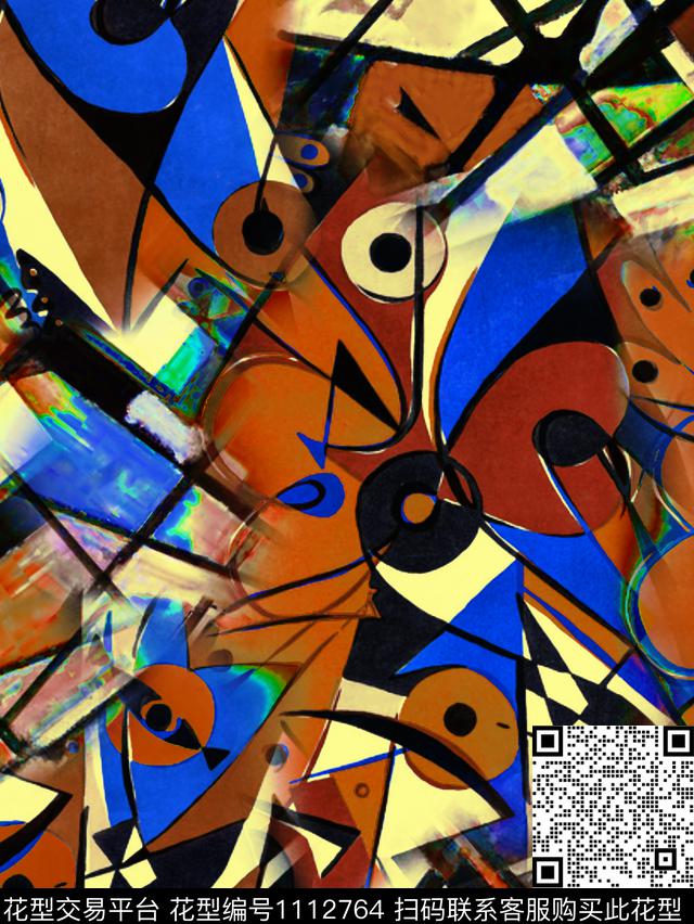 抽象混合拼接油画华亿平台数码印花华亿平台下载（图片编号: 1112764） - 瓦栏（Walan）