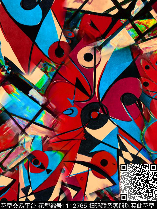 抽象混合拼接油画华亿平台数码印花华亿平台下载（图片编号: 1112765） - 瓦栏（Walan）