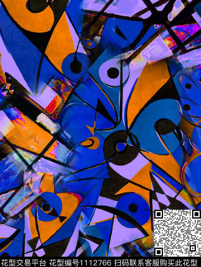 抽象混合拼接油画华亿平台数码印花华亿平台下载（图片编号: 1112766） - 瓦栏（Walan）