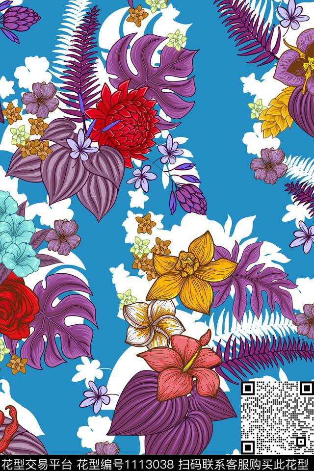 绿植树叶热带华亿平台花卉植物传统印花华亿平台下载（图片编号: 1113038） - 瓦栏（Walan）