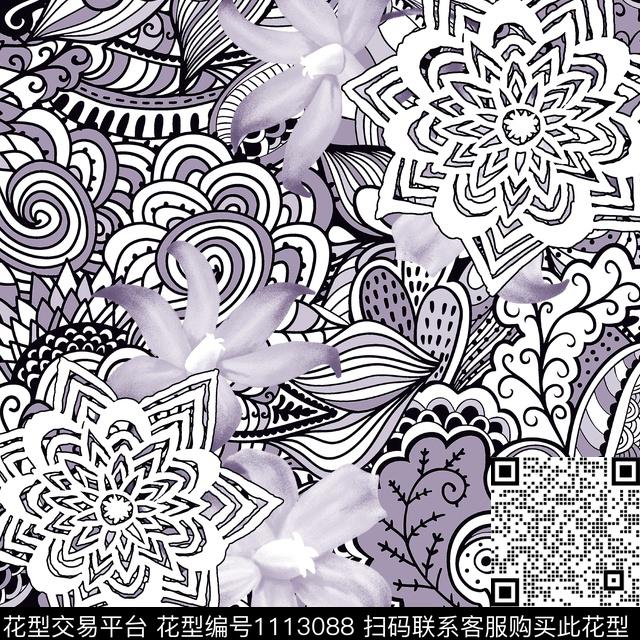 抽象花卉几何数码印花华亿平台下载（图片编号: 1113088） - 瓦栏（Walan）