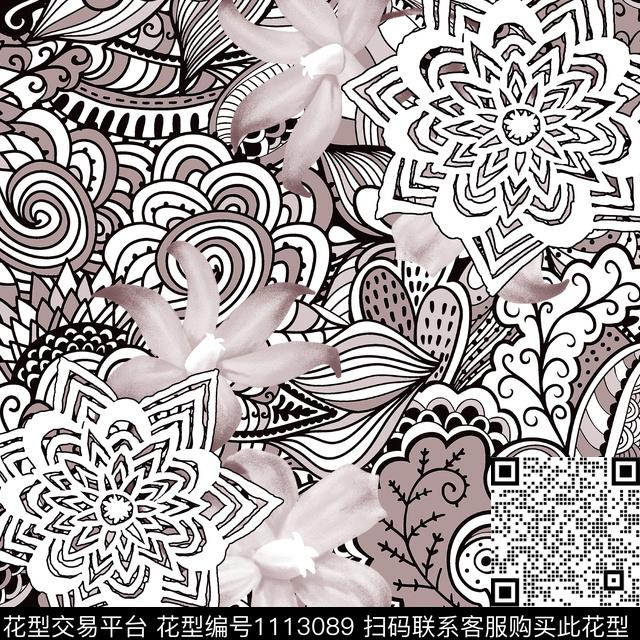 抽象花卉几何数码印花华亿平台下载（图片编号: 1113089） - 瓦栏（Walan）
