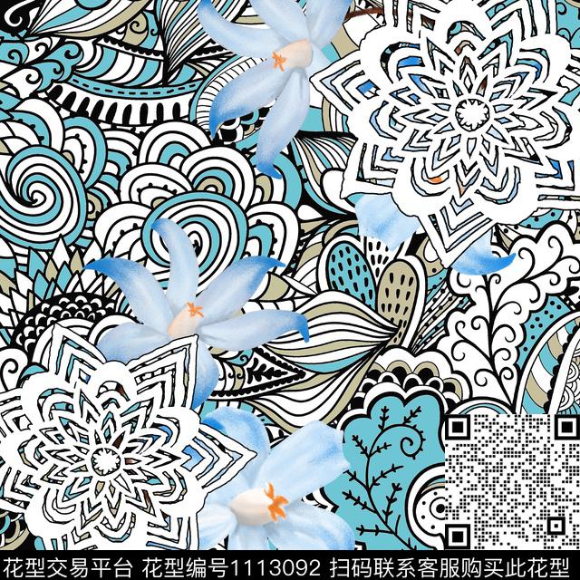 抽象花卉几何数码印花华亿平台下载（图片编号: 1113092） - 瓦栏（Walan）