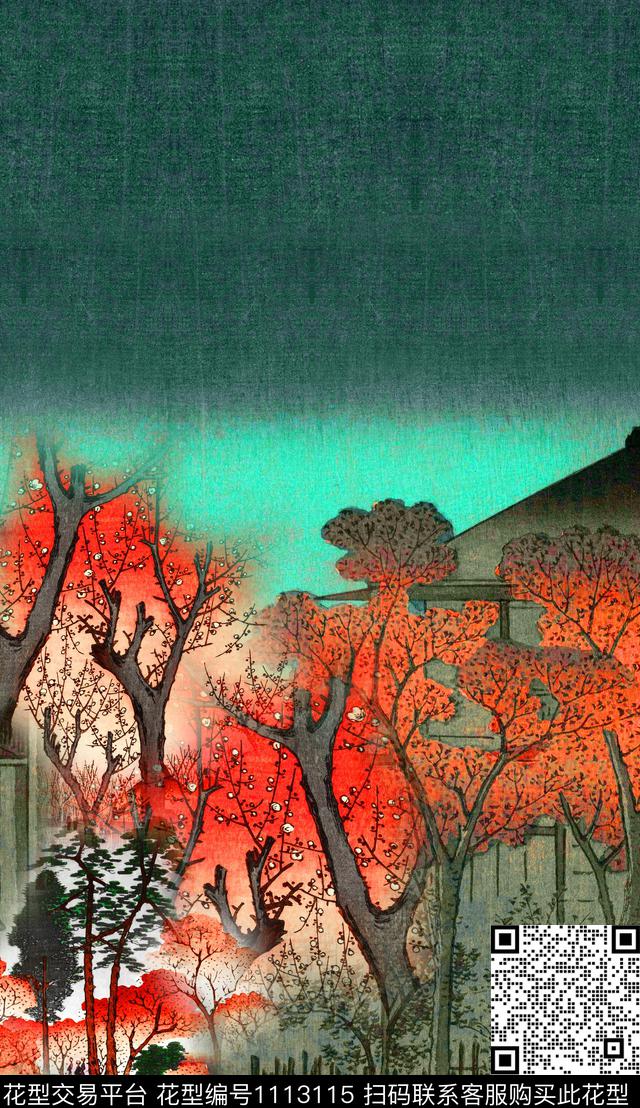 数码华亿平台定位花中国风数码印花华亿平台下载（图片编号: 1113115） - 瓦栏（Walan）