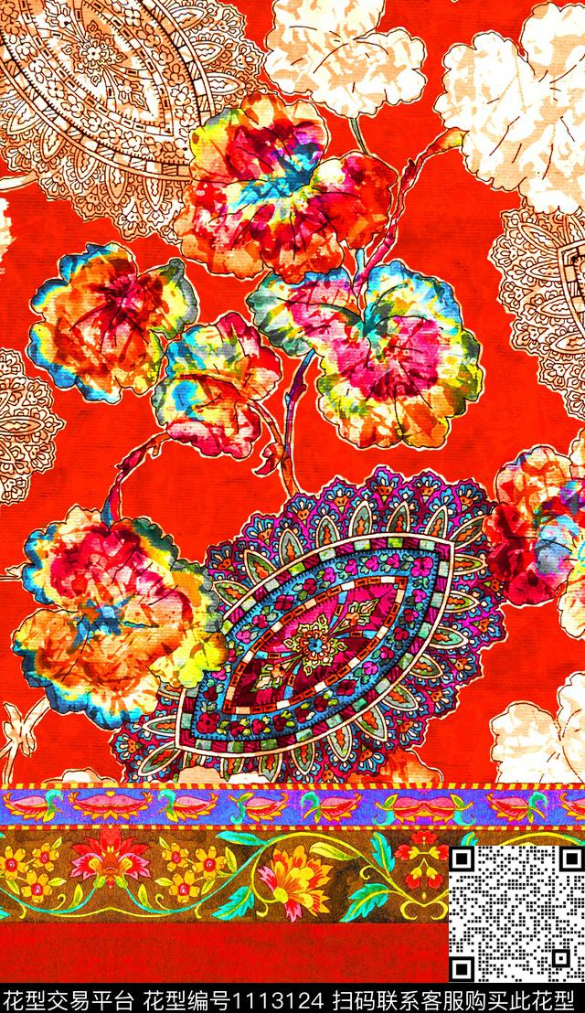 数码华亿平台花卉民族风数码印花华亿平台下载（图片编号: 1113124） - 瓦栏（Walan）