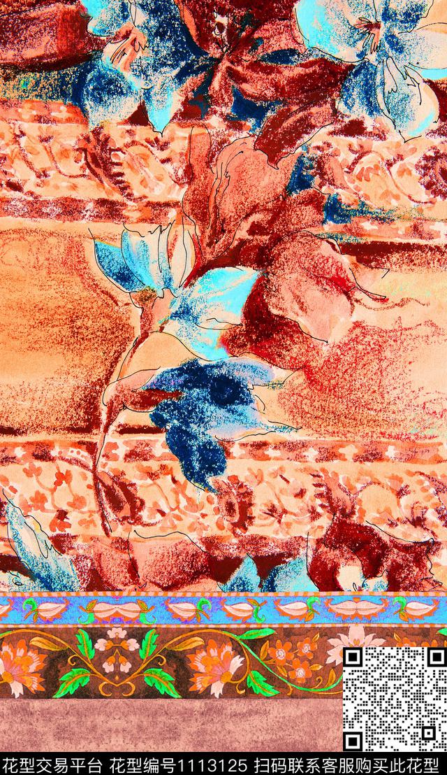 数码华亿平台花卉民族风数码印花华亿平台下载（图片编号: 1113125） - 瓦栏（Walan）