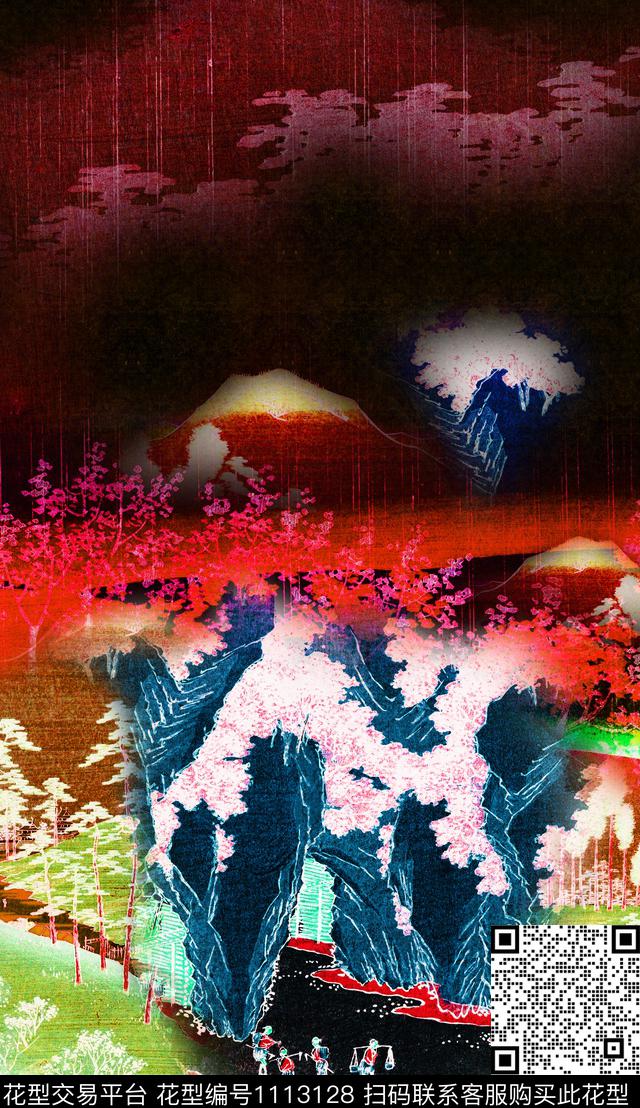 数码华亿平台定位花中国风数码印花华亿平台下载（图片编号: 1113128） - 瓦栏（Walan）