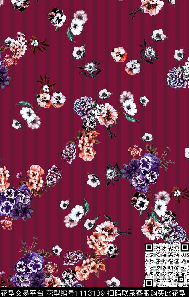 花卉条纹小碎花数码印花华亿平台下载（图片编号: 1113139） - 瓦栏（Walan）