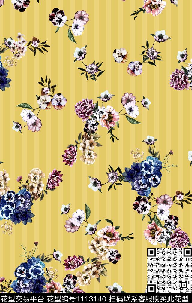 花卉条纹小碎花数码印花华亿平台下载（图片编号: 1113140） - 瓦栏（Walan）