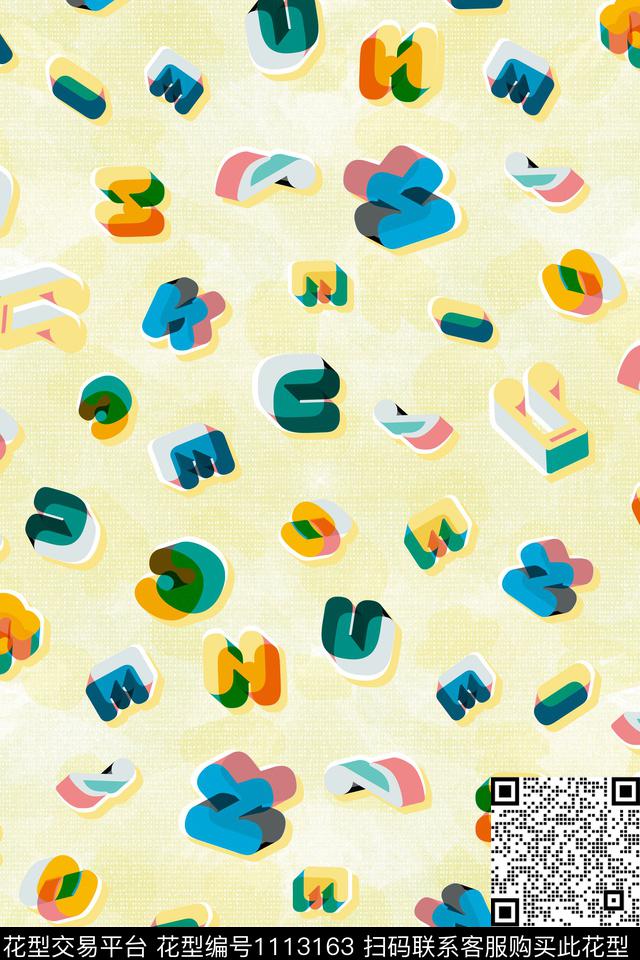 字母表卡通纹样几何纹样数码印花华亿平台下载（图片编号: 1113163） - 瓦栏（Walan）