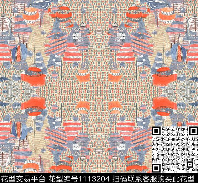 格子抽象波点数码印花华亿平台下载（图片编号: 1113204） - 瓦栏（Walan）