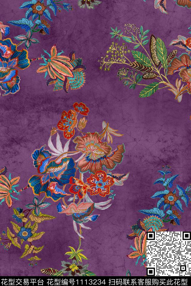 花卉民族风欧洲数码印花华亿平台下载（图片编号: 1113234） - 瓦栏（Walan）