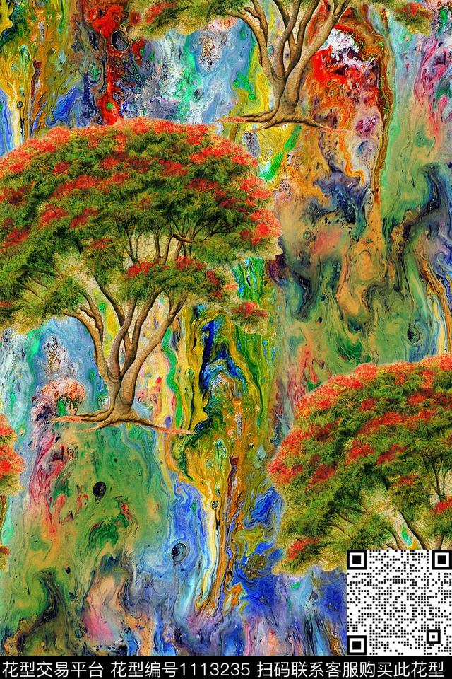肌理树林油画华亿平台数码印花华亿平台下载（图片编号: 1113235） - 瓦栏（Walan）