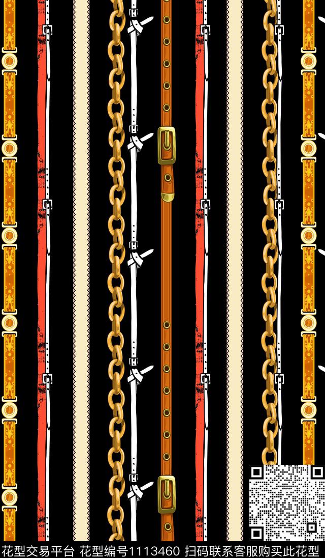 链条定位花条纹传统印花华亿平台下载（图片编号: 1113460） - 瓦栏（Walan）