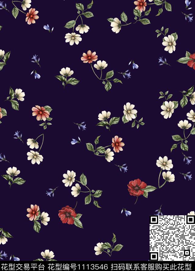 手绘花卉休闲数码印花华亿平台下载（图片编号: 1113546） - 瓦栏（Walan）