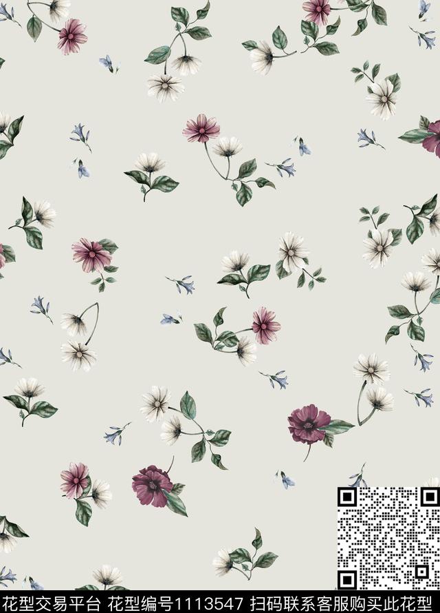 手绘花卉休闲数码印花华亿平台下载（图片编号: 1113547） - 瓦栏（Walan）