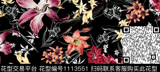 花卉休闲复古数码印花华亿平台下载（图片编号: 1113551） - 瓦栏（Walan）