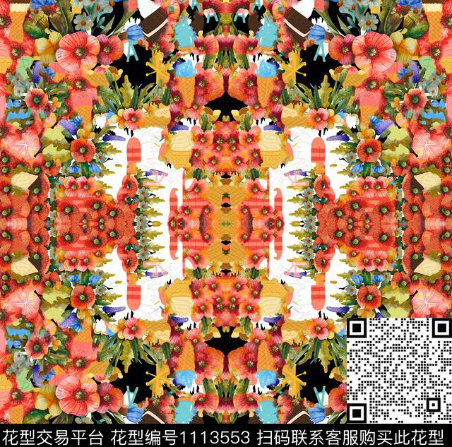 风格化花卉花卉名族花卉数码印花华亿平台下载（图片编号: 1113553） - 瓦栏（Walan）