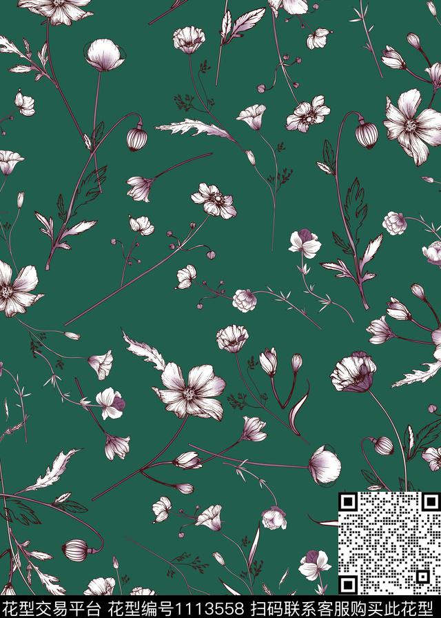 休闲复古花卉数码印花华亿平台下载（图片编号: 1113558） - 瓦栏（Walan）