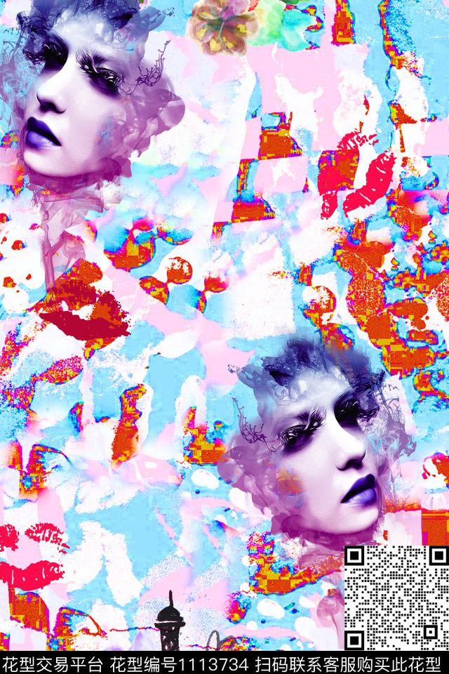 唇印满版散花人物数码印花华亿平台下载（图片编号: 1113734） - 瓦栏（Walan）