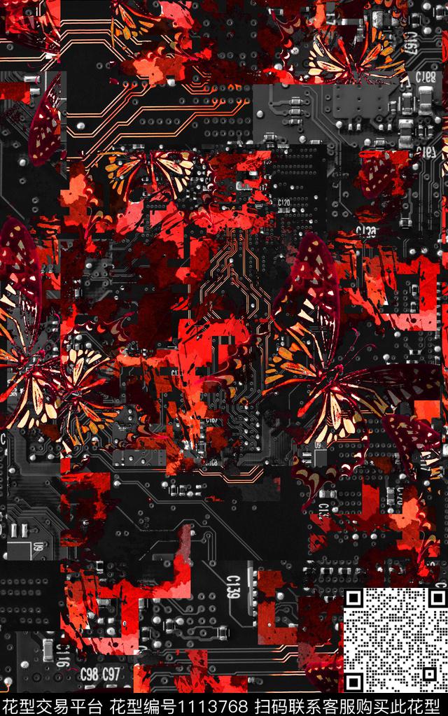 肌理笔触抽象数码印花华亿平台下载（图片编号: 1113768） - 瓦栏（Walan）