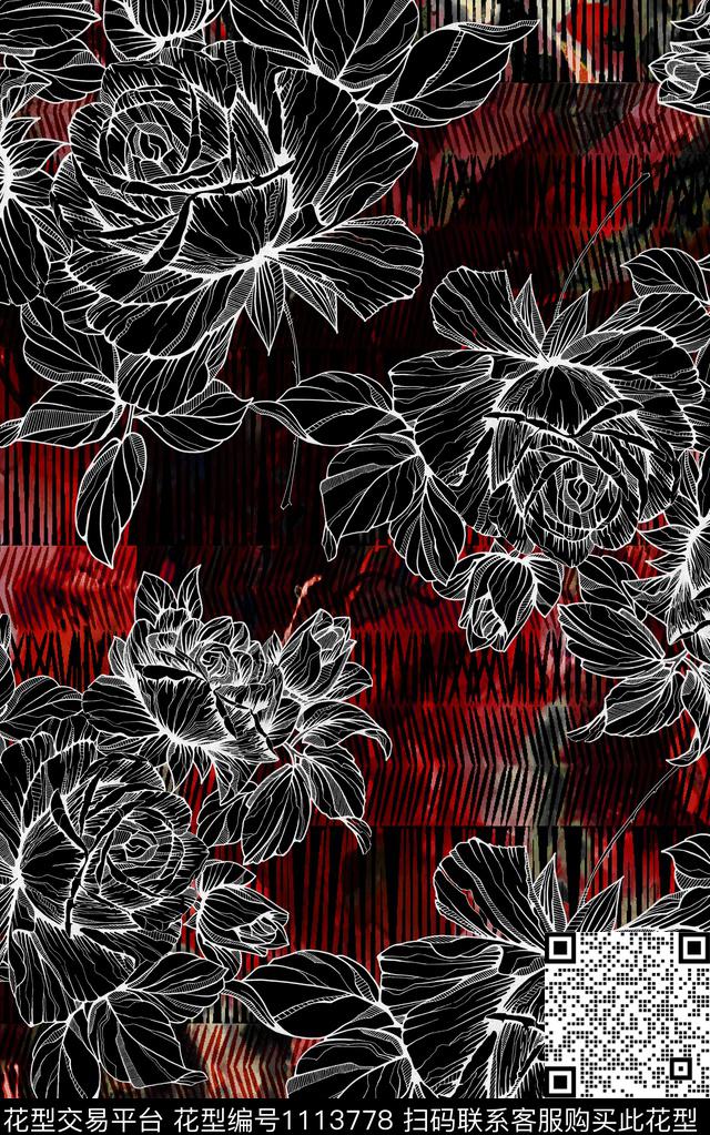 肌理笔触花卉数码印花华亿平台下载（图片编号: 1113778） - 瓦栏（Walan）