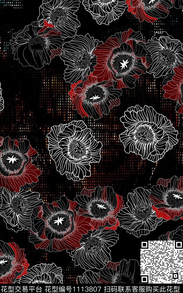 肌理笔触花卉数码印花华亿平台下载（图片编号: 1113807） - 瓦栏（Walan）