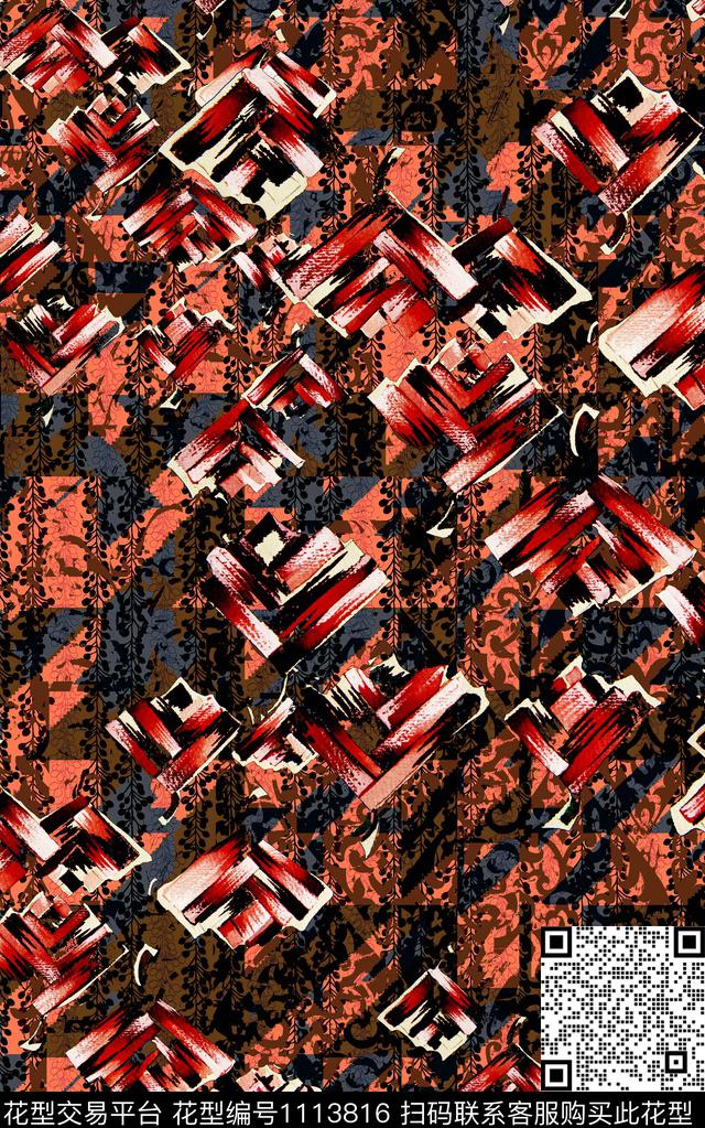 肌理笔触抽象数码印花华亿平台下载（图片编号: 1113816） - 瓦栏（Walan）