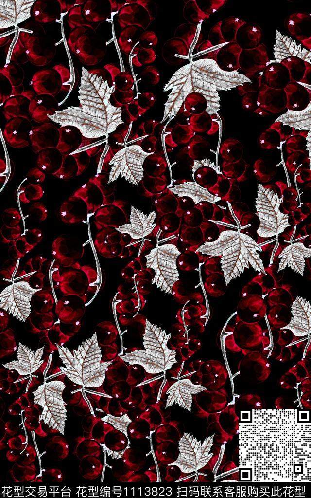 线条男装绿植树叶数码印花华亿平台下载（图片编号: 1113823） - 瓦栏（Walan）