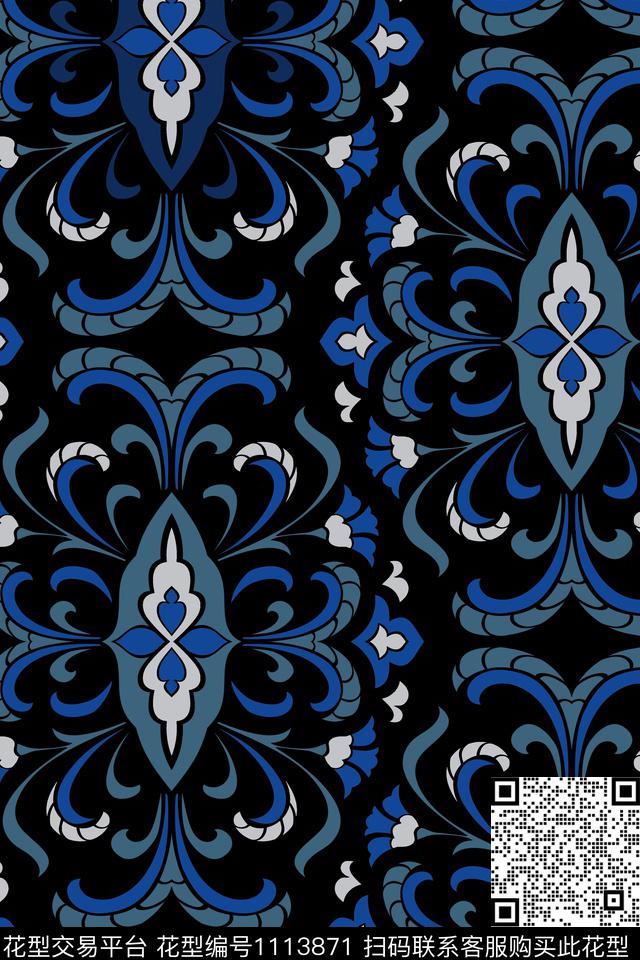 古典花纹民族风复古数码印花华亿平台下载（图片编号: 1113871） - 瓦栏（Walan）