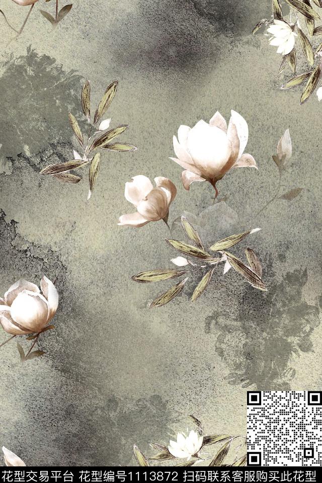 抽象花卉数码华亿平台大牌风数码印花华亿平台下载（图片编号: 1113872） - 瓦栏（Walan）