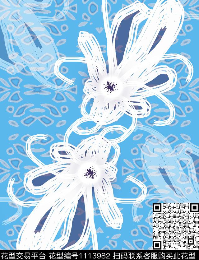绘画花卉抽象数码印花华亿平台下载（图片编号: 1113982） - 瓦栏（Walan）