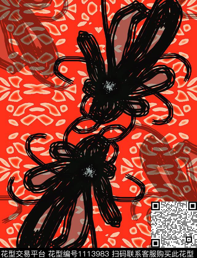 绘画花卉抽象数码印花华亿平台下载（图片编号: 1113983） - 瓦栏（Walan）