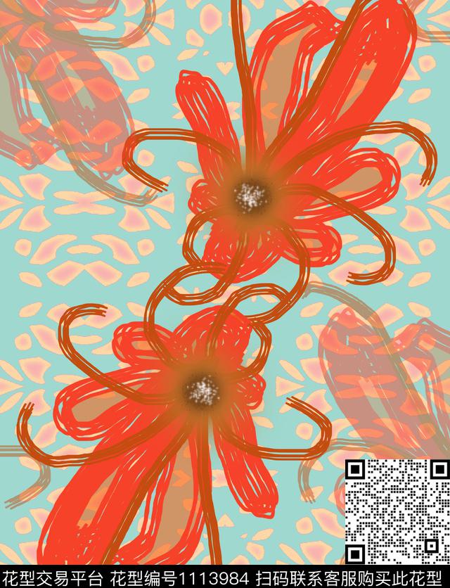 绘画花卉抽象数码印花华亿平台下载（图片编号: 1113984） - 瓦栏（Walan）