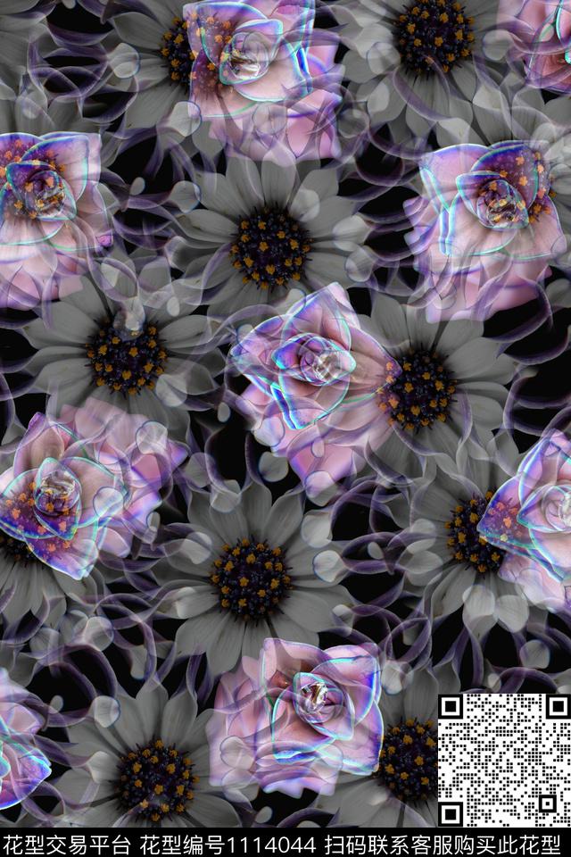 花卉抽象植物数码印花华亿平台下载（图片编号: 1114044） - 瓦栏（Walan）