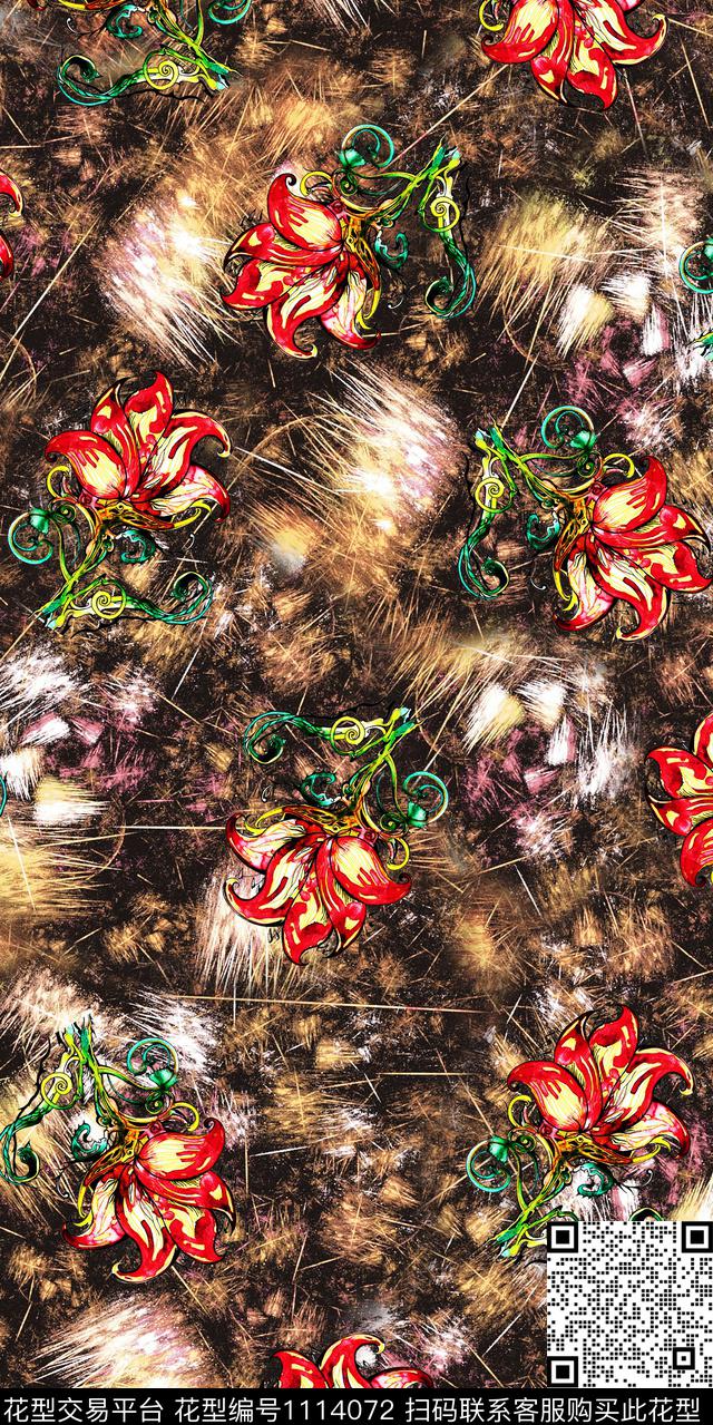 数码华亿平台花卉抽象数码印花华亿平台下载（图片编号: 1114072） - 瓦栏（Walan）
