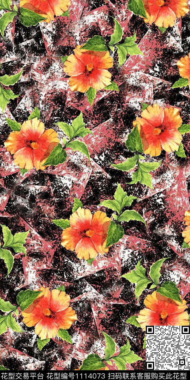 数码华亿平台花卉抽象数码印花华亿平台下载（图片编号: 1114073） - 瓦栏（Walan）