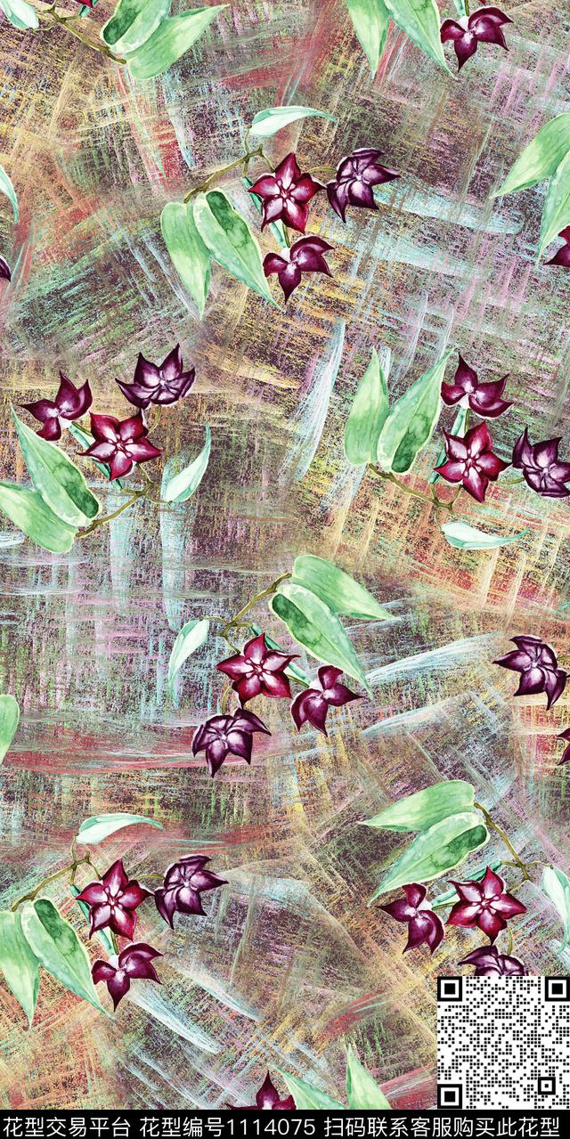 数码华亿平台花卉抽象数码印花华亿平台下载（图片编号: 1114075） - 瓦栏（Walan）