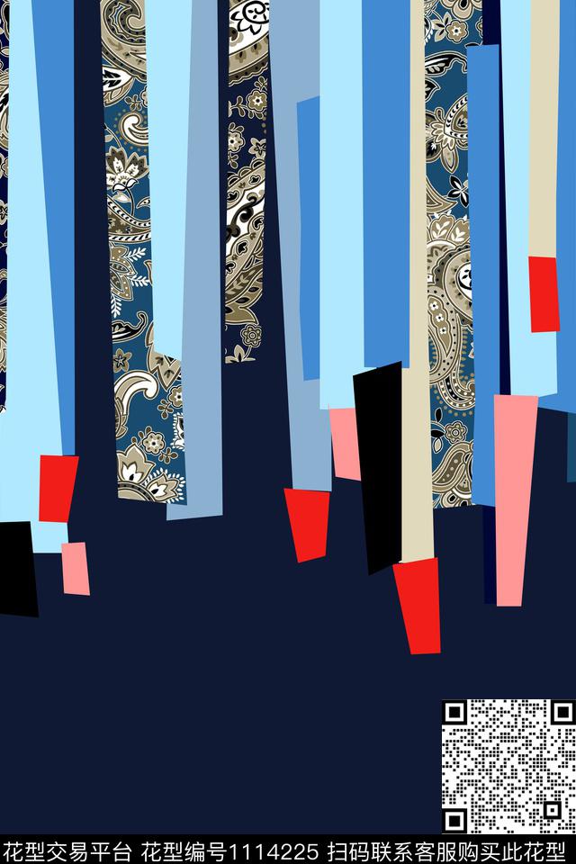 佩斯利几何定位花数码印花华亿平台下载（图片编号: 1114225） - 瓦栏（Walan）