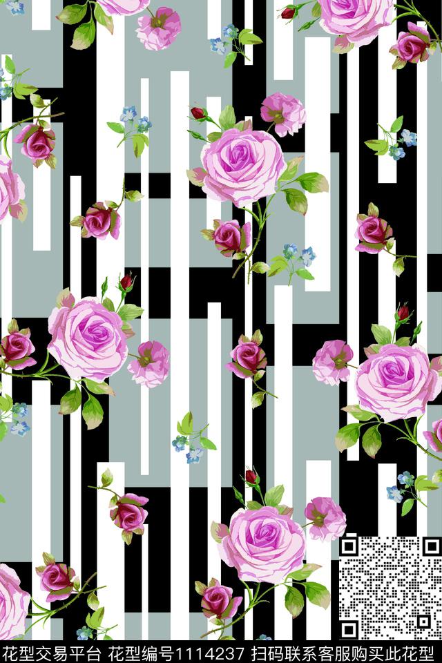 水彩花卉玫瑰花小碎花数码印花华亿平台下载（图片编号: 1114237） - 瓦栏（Walan）