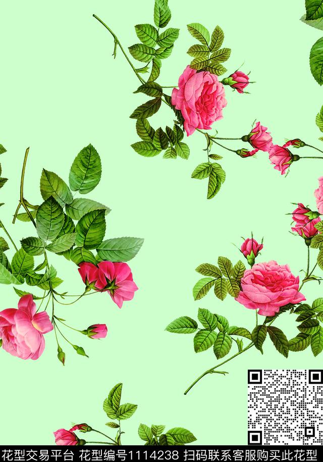 水彩花卉玫瑰花小碎花数码印花华亿平台下载（图片编号: 1114238） - 瓦栏（Walan）