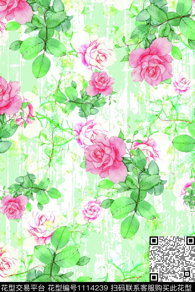 水彩花卉玫瑰花小碎花数码印花华亿平台下载（图片编号: 1114239） - 瓦栏（Walan）