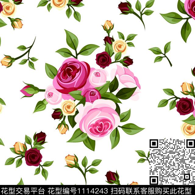 水彩花卉玫瑰花小碎花数码印花华亿平台下载（图片编号: 1114243） - 瓦栏（Walan）